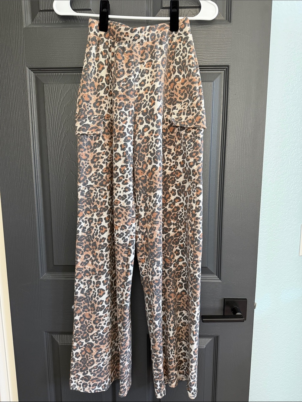 Leopard Print Wide-Leg Jumpsuit Pants - Tan/Black